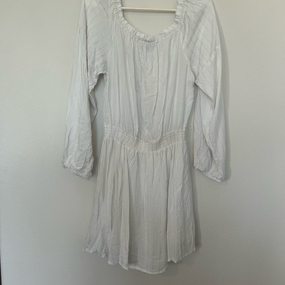 Shore Elegant White and Silver Striped Mini Dress